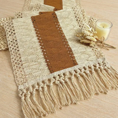Vista 19 de FEXIA Camino de mesa bohemio para decoración del hogar, 12 x 72 pulgadas, decoración rústica de macramé Beige