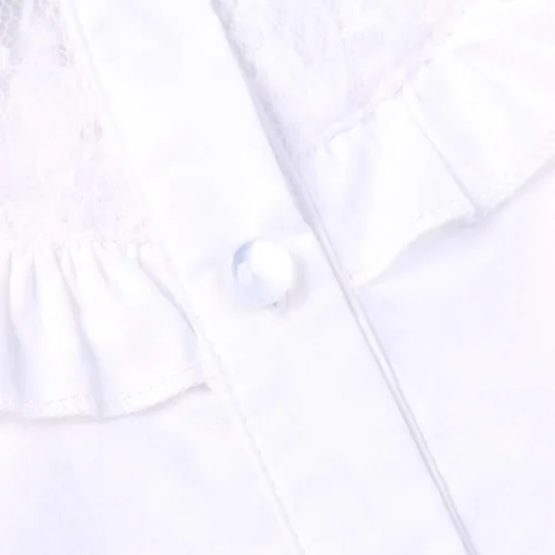 Vista 4 de Camisas de uniforme para niñas con volantes de princesa con cuello de encaje de manga larga con botones y lazo