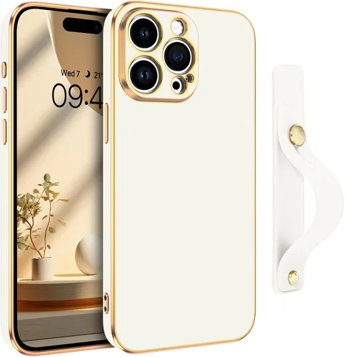 Vista 10 de GUAGUA Funda para iPhone 15 de 6.1 pulgadas con soporte para correa de muñeca, delgada, suave, galvanizada, TPU iPhone 15, funda protectora a prueba