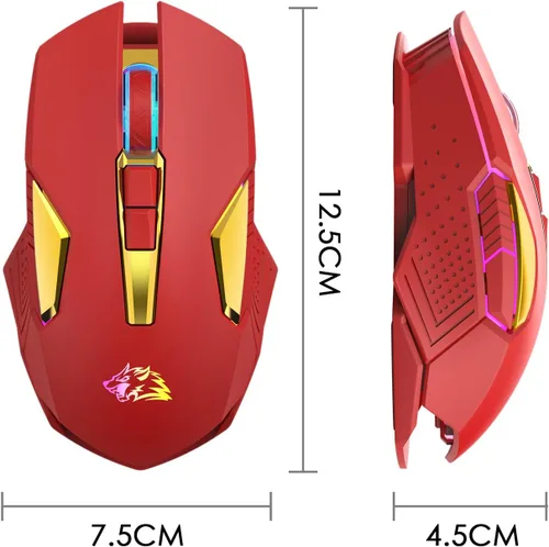 Vista 8 de FELICON Mouse inalámbrico para juegos recargable con retroiluminación RGB arcoíris, sensor óptico de 3 niveles DPI, mouse ergonómico