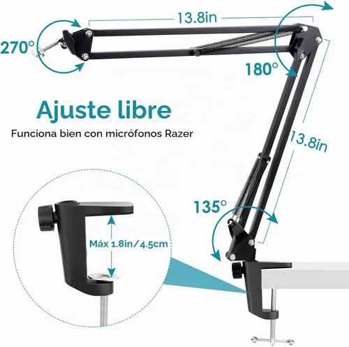 Vista 5 de Brazo de micrófono para micrófono Razer Seiren V2 X - Brazo de micrófono ajustable compatible con Razer Seiren V2 Pro, Seiren Mini y Seiren X