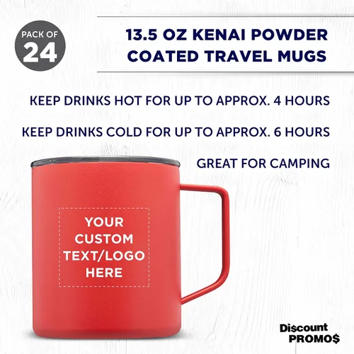Vista 3 de Kenai - Tazas de viaje personalizadas con recubrimiento en polvo, 13.5 onzas, juego de 24, paquete personalizado a granel, doble pared, perfectas