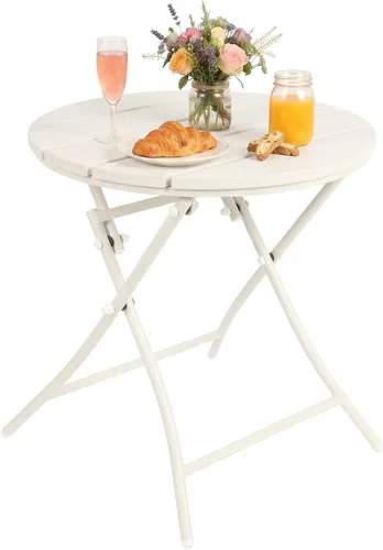 Vista 9 de Mesa auxiliar para exteriores, mesa auxiliar redonda plegable de metal, resistente a la intemperie, mesa decorativa de patio pequeño para porche