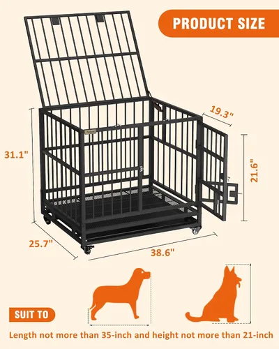 Vista 6 de Furpezoo® Jaula de perro indestructible resistente, perrera grande de 38 pulgadas con puerta de alimentación, jaula para perros a prueba de escape