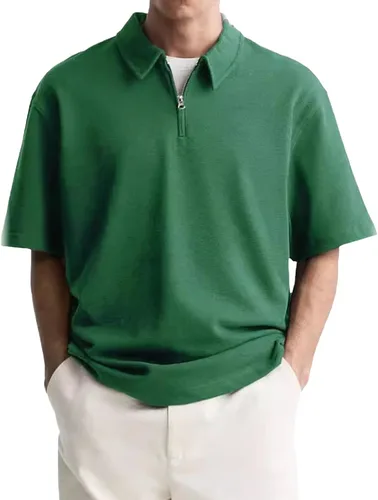 Vista 15 de Camisas polo con cremallera para hombre, camiseta de cuello de moda de verano, talla grande, camisa de golf clásica lisa para exteriores, tops