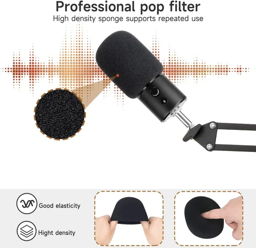 Vista 4 de Para Razer Seiren X Boom Arm, soporte de micrófono resistente con cubierta de espuma y adaptador, brazo de micrófono compatible con Blue Yeti