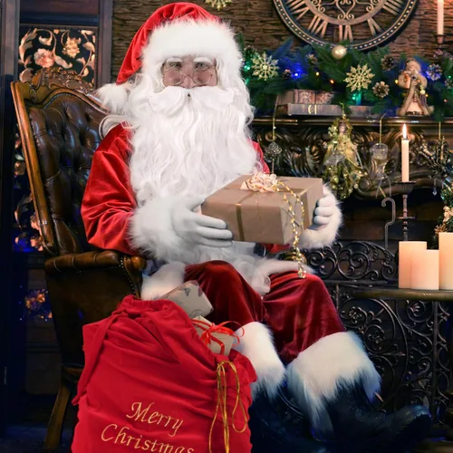 Vista 8 de Kangaroo Juego de barba y peluca blanca de Papá Noel para adultos, pelo sintético suave y esponjoso, ropa de disfraz de Navidad para fiestas