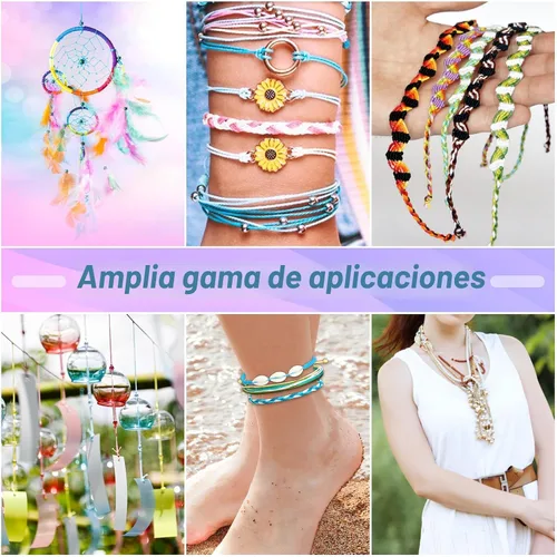 Vista 5 de Cridoz 20 rollos de hilo encerado para hacer pulseras, cordón de hilo encerado para pulseras, cordón de poliéster encerado para pulseras