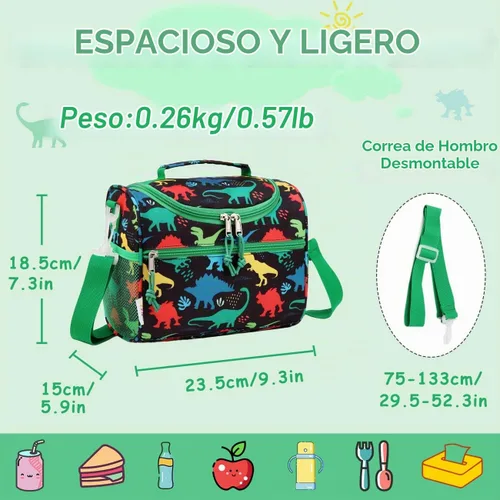 Vista 3 de RAVUO Bolsa de almuerzo para niños, reutilizable, aislada, lindo kit de comida térmica para niños pequeños con correa de hombro desmontable