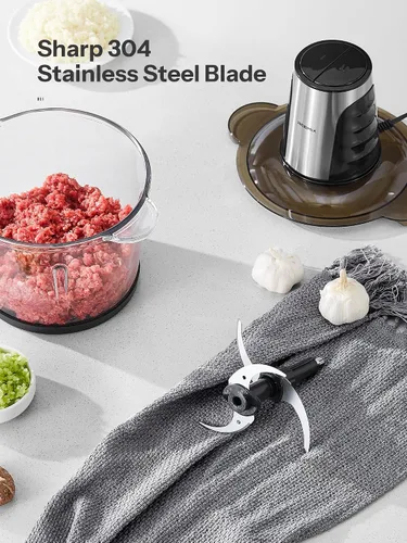 Vista 5 de Procesadores de alimentos con 2 cuencos grandes (12 tazas + 12 tazas), picadora eléctrica Reemix con potente motor de cobre de 500 W, 4 cuchillas