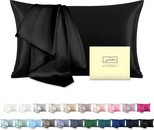 Vista 45 de Funda de almohada de seda para cabello y piel, suave, transpirable y resistente, funda de almohada de seda de tamaño Queen, fundas de almohada