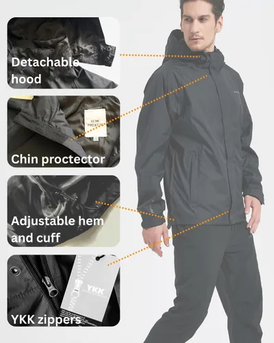 Vista 3 de Acme Projects Chaqueta impermeable 100% impermeable, transpirable, costuras selladas, 393.701 in/3000gm, cremalleras YKK