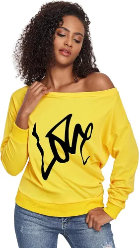 Vista 2 de AM CLOTHES Sudaderas con hombros descubiertos para mujer, tallas grandes, tallas S-5X, camisetas de manga larga de gran