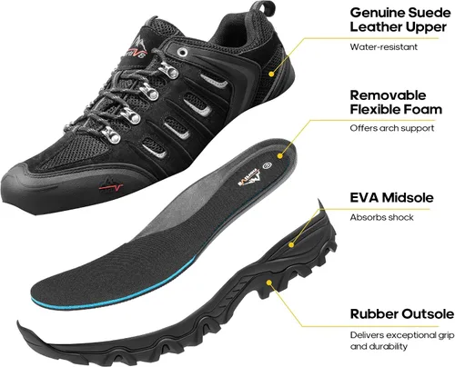 Vista 3 de NORTIV 8 Zapatos de senderismo impermeables para hombre, zapatos de senderismo de cuero para exteriores, senderismo, camping, caminata