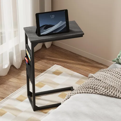 Vista 4 de TUTOTAK - Mesa auxiliar en forma de C, mesa lateral para sofá, mesa de sofá con bolsa de almacenamiento, bandeja para TV para sala de estar, Negro