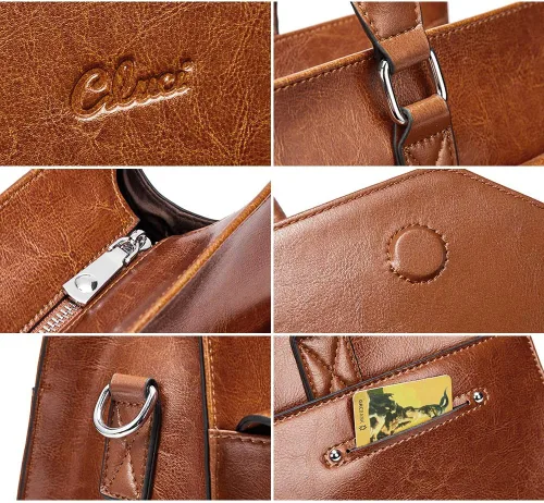 Vista 5 de CLUCI Maletín de negocios de cuero de 15.6 pulgadas para mujeres con 2 compartimentos con cremallera bolsa para portátil Oil Wax Leather, Business