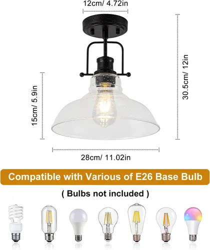 Vista 2 de WILON Lámpara de techo rústica de granja, luz de techo de vidrio semillado, luces de techo semiempotradas óxido, accesorios de iluminación