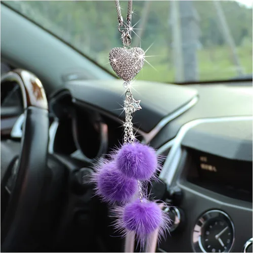 Vista 15 de Ziciner Accesorios de Interior de Coche con Diamantes Brillantes en Forma de Corazón - Adorno Colgante de Corazón y Bola de Felpa Rosa, Encanto