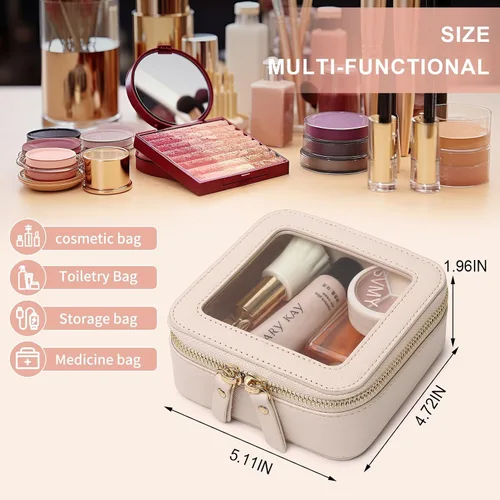 Vista 3 de Pinkmik Pequeña bolsa de maquillaje, mini estuche transparente para maquillaje y neceser con cremallera, organizador de bolsos para mujer