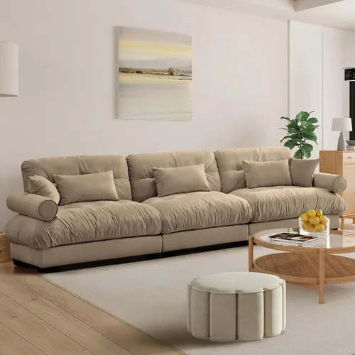 Vista 72 de Reposapiés Otomano Tapizado de Terciopelo con Cojín para Sofá Seccional Sofá 300 libras para Sala de Estar (Beige)