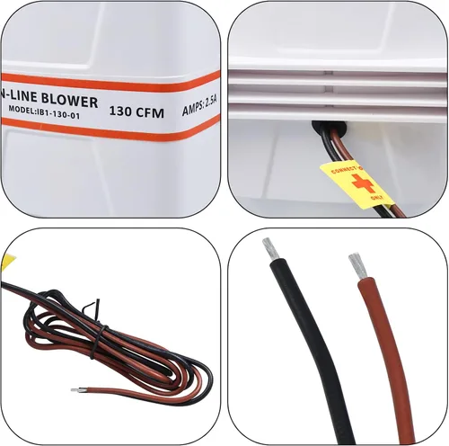 Vista 4 de NovelBee 12V 3 pulgadas eléctrico en línea ventilador de aire de sentina marina 130CFM