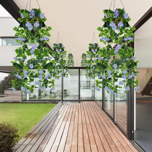 Vista 5 de AirSun Vid de flores artificiales de gloria matutina, 2 plantas colgantes de 15 pies, guirnalda de seda falsa de plantas verdes falsas