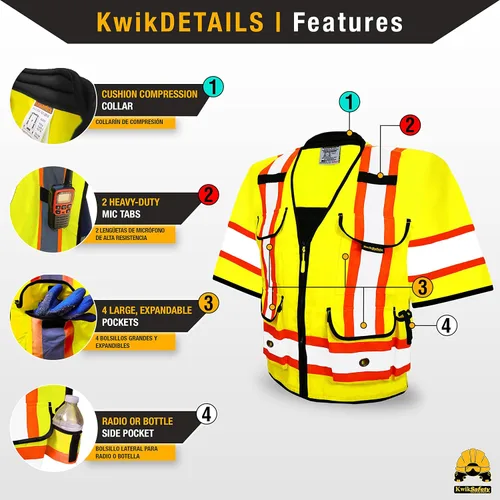 Vista 2 de KwikSafety Chaleco de seguridad Godfather Class 3 [amarillo, 2XL] + paquete de casco blanco de tortuga