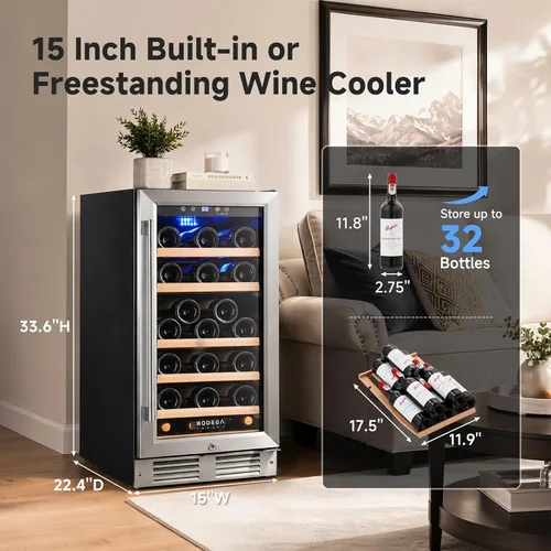 Vista 2 de BODEGA COOLER - Refrigerador de vino de zona única de 15 pulgadas, de 41 ℉