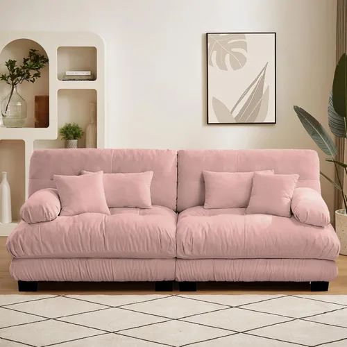 Vista 26 de Reposapiés Otomano Tapizado de Terciopelo con Cojín para Sofá Seccional Sofá 300 libras para Sala de Estar (Beige)