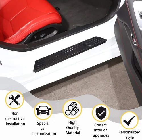 Vista 4 de Protectores de umbral de puerta compatibles con Corvette C8 Stingray 2020-2023, borde de protección de umbral de puerta, cubierta interior de umbral