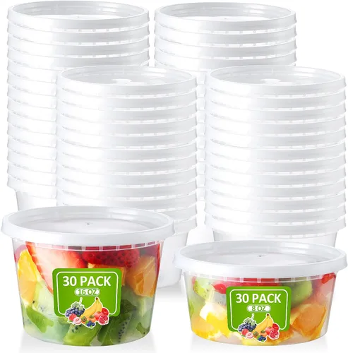 Vista 12 de NEEBAKE 75 juegos de recipientes de 12 onzas con tapas herméticos de plástico para almacenamiento de alimentos con tapas para sopa, slime, avena