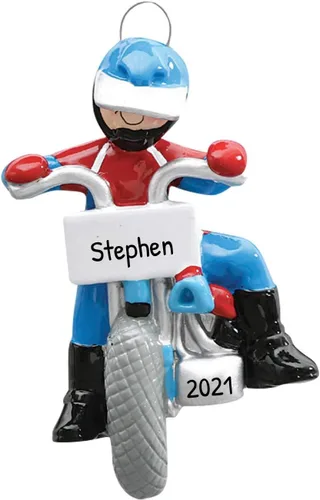 Vista 7 de Adorno de Navidad personalizado para motocicleta 2024 – Carreras de pista de tierra, bicicleta, decoración de vehículos, Papá Noel motorista