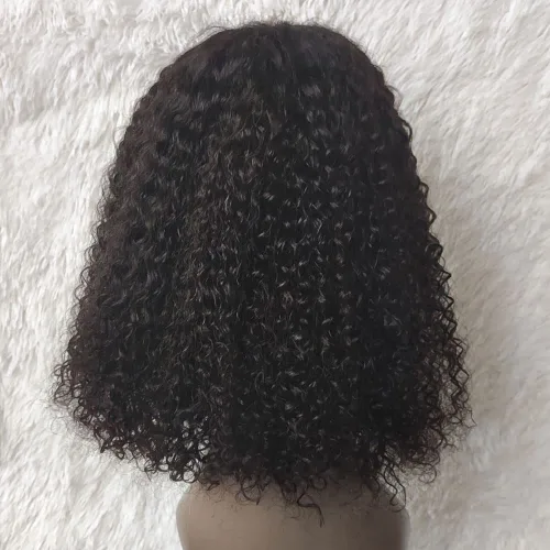 Vista 3 de Pelucas de cabello humano rizado rizado de 13 x 4 pulgadas con encaje frontal de oreja a oreja para mujeres, 1B, 8 pulgadas, corto, sin pegamento