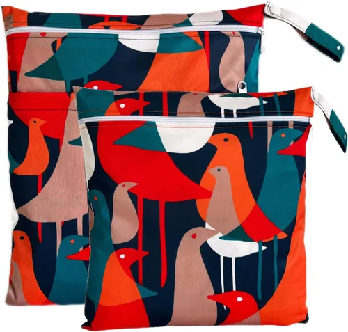 Vista 25 de Bolsa para pañales de tela, 2 bolsas impermeables y reutilizables con bolsillos con cremallera, lavable, reutilizable para viajes, playa, piscina