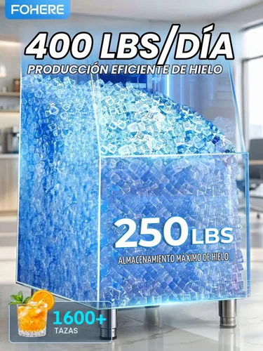 Vista 2 de Máquina comercial para hacer hielo de 400 libras/24 horas, contenedor de almacenamiento de acero inoxidable de 250 libras, 132 cubitos de hielo