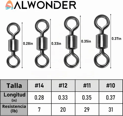 Vista 2 de Alwonder 100 paquetes de micro emerillones para pesca con mosca, pequeños emerillones giratorios de barril para aparejos de pesca con mosca