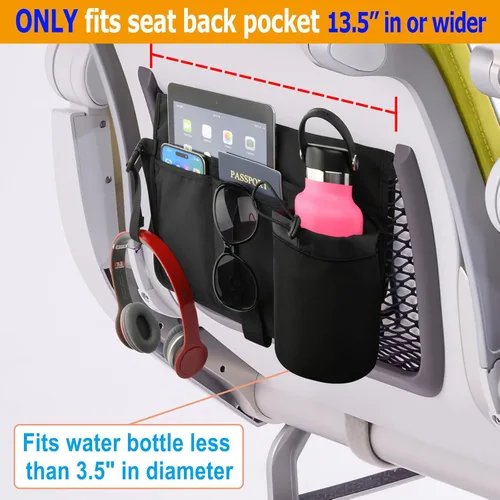Vista 4 de Cosmos Organizador de respaldo de asiento de avión, artículos esenciales de viaje, bolsa de almacenamiento para asiento de aerolínea, bolsillos