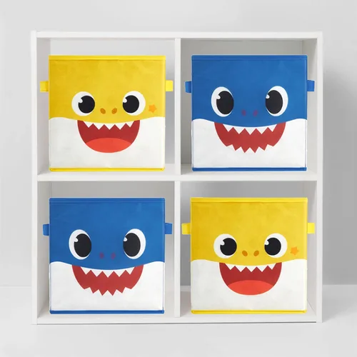 Vista 5 de Idea Nuova Baby Shark - Cubitos de almacenamiento plegables, juego de 2, 10 x 10 pulgadas, color azul y amarillo