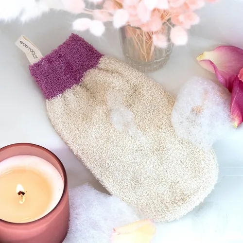 Vista 3 de EcoTools Manopla limpiadora, guante exfoliante para baño y ducha, elimina la piel seca y autobronceador, guante de ducha ecológico que proporciona