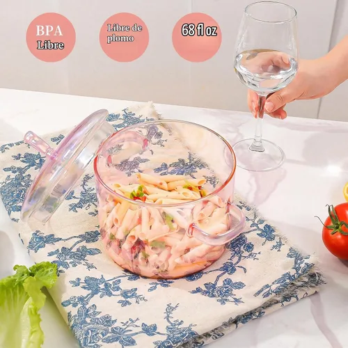 Vista 3 de Olla a fuego lento de vidrio rosa 2L, 67.6 fl oz/2.2Qt/68oz