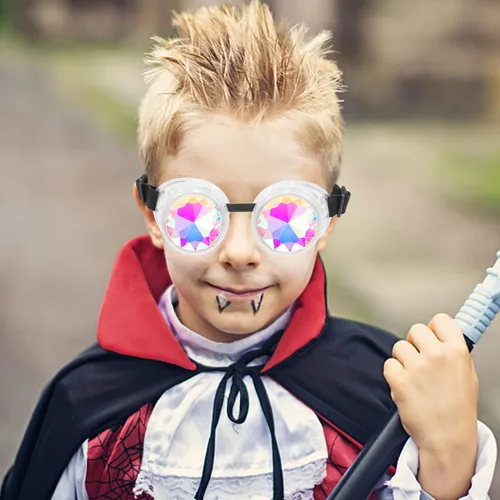 Vista 103 de Gafas de caleidoscopio retro con pinchos, gafas de cristal arcoíris steampunk estilo soldadura, gafas de cosplay punk
