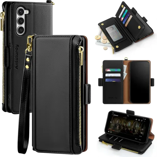 Vista 13 de Antsturdy Funda compatible con Samsung Galaxy S23 FE 5G con tarjetero para mujeres y hombres, funda de teléfono con bloqueo RFID, funda protectora