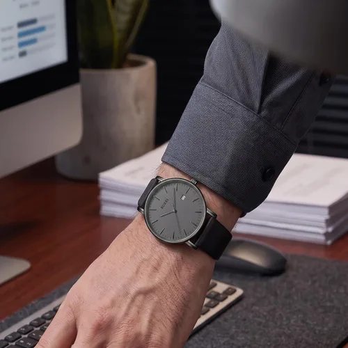 Vista 3 de BUREI Relojes de pulsera para hombre, relojes minimalistas de moda, analógicos de cuarzo, impermeables para hombres Banda negra negra