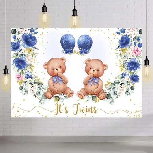 Vista 4 de AIBIIN Telón de fondo para baby shower de 7 x 5 pies, diseño floral azul marino, para fiesta de cumpleaños, fotografía de fondo, para revelación