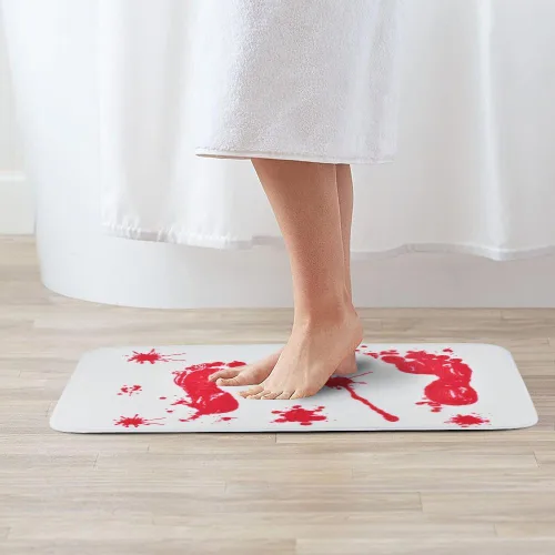 Vista 3 de Vanleonet Alfombra de baño de Halloween, huella sangrienta, huella de sangre impresa, alfombra de baño antideslizante y absorbente, decoración