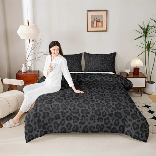 Vista 23 de Juego de edredón con estampado de leopardo para niños, tamaño individual, juego de ropa de cama de moda de piel de guepardo abstracto, decoración