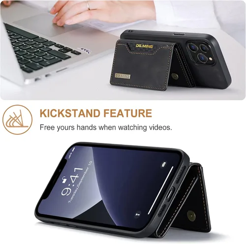 Vista 6 de Funda trasera desmontable 2 en 1 compatible con iPhone 13 Pro Max con tarjetero de cuero bolsillo delgado fundas para teléfono 6.7 pulgadas (negro)