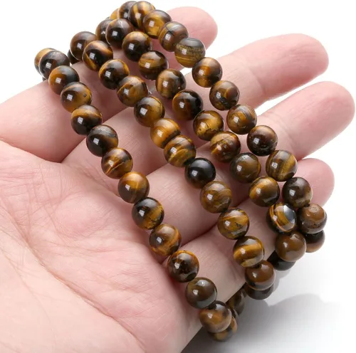 Vista 4 de Jovivi Collar tibetano de 0.236 in 0.315 in, 108 cuentas de piedras preciosas naturales de ojo de tigre de oración Mala