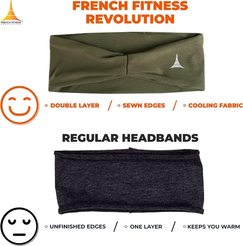 Vista 6 de French Fitness Revolution - Diadema deportiva elástica para hombres y mujeres - Banda para el sudor para chicos para correr, ciclismo, baloncesto