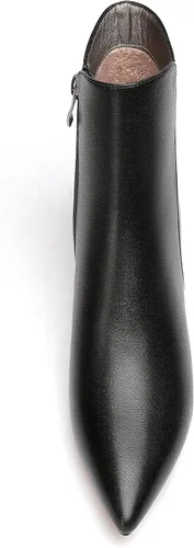 Vista 3 de WAYDERNS Botas cortas de cuero con cremallera mate para mujer, tacón bajo y tacón bajo con cremallera de 2 pulgadas